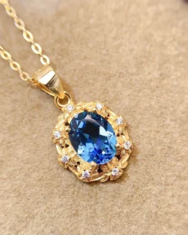 Natural Topaz Flower Pendant Necklace