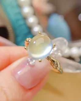 Natural Prehnite Classic Gold Ring