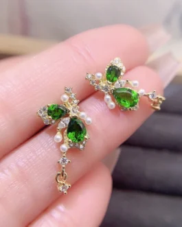 Natural Diopside Pear Stud Earrings