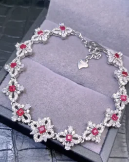 Natural Ruby Flower Link Bracelet