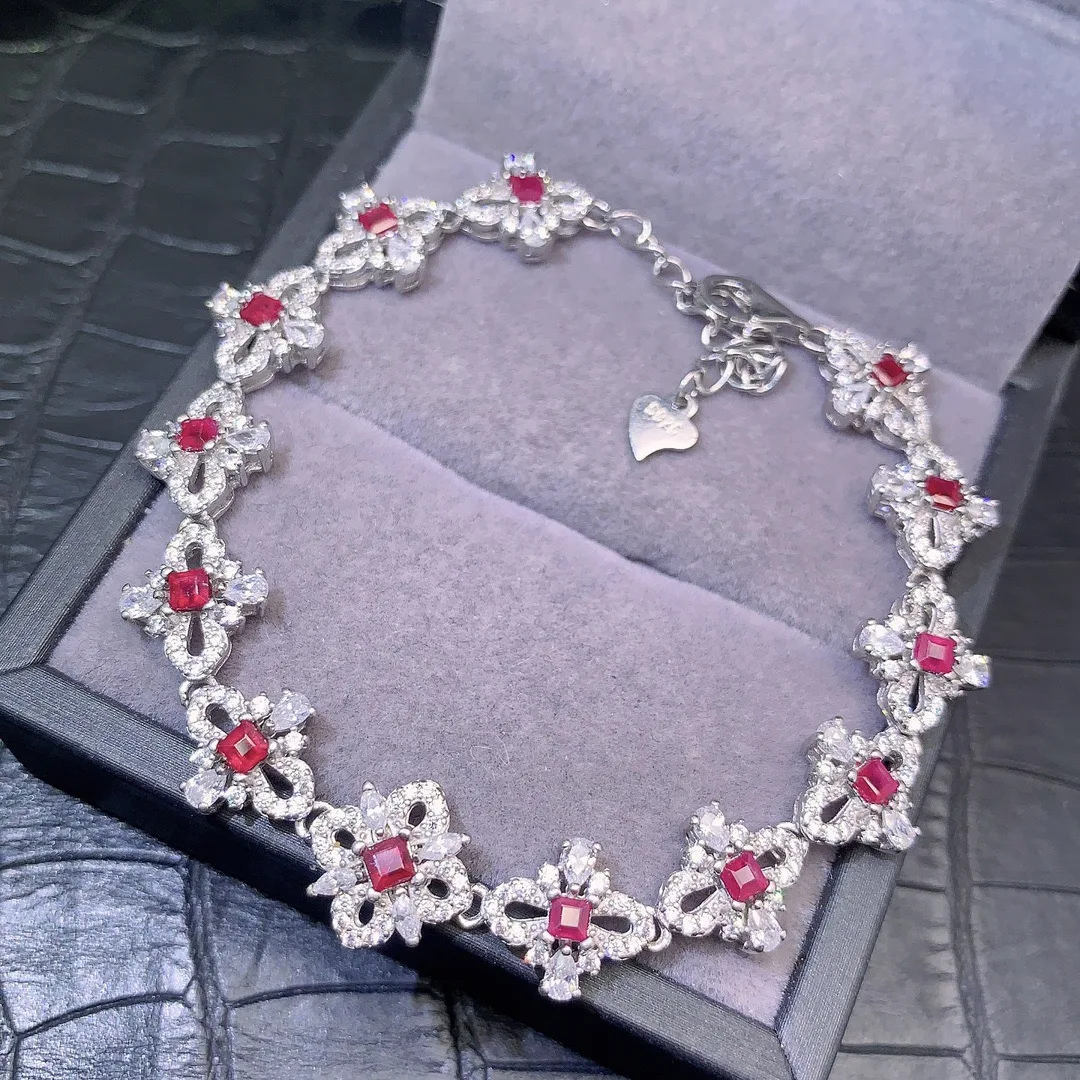 Natural Ruby Flower Link Bracelet - view 1
