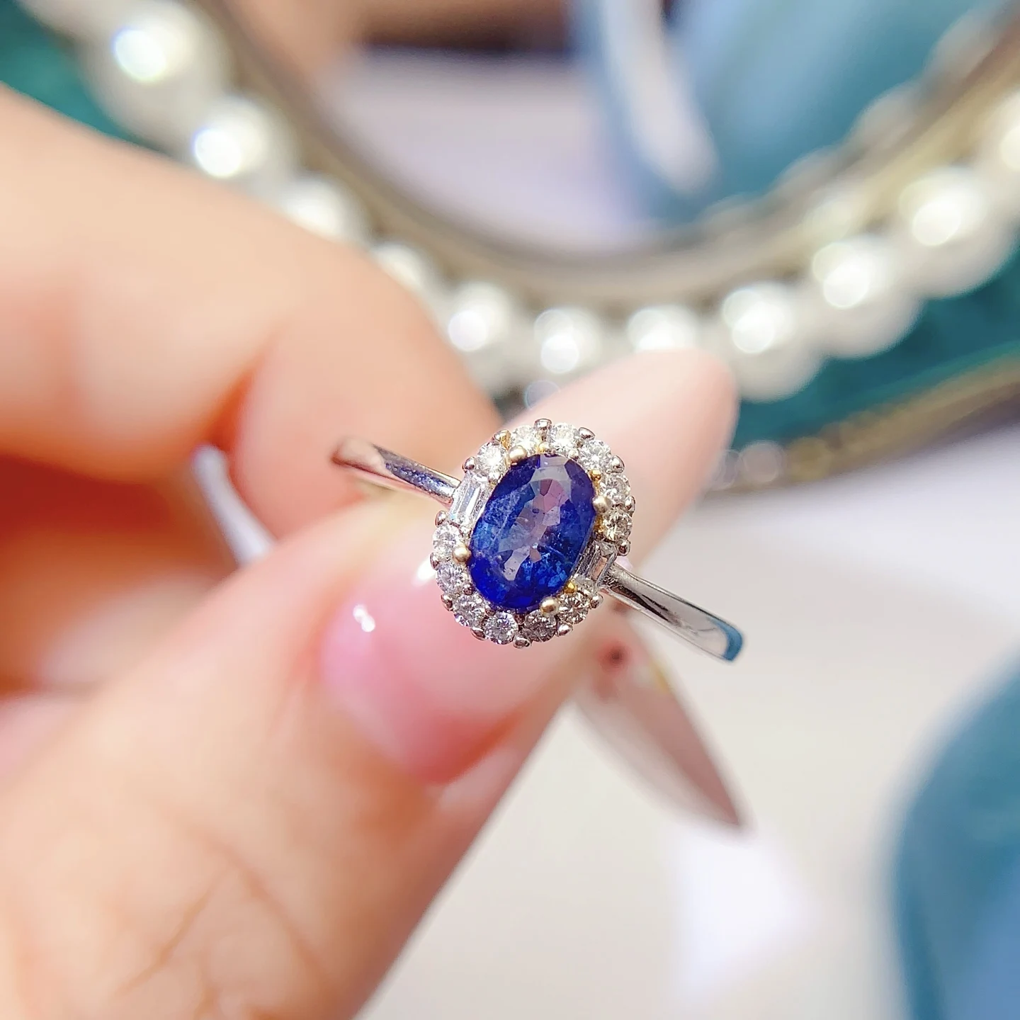 Natural Sapphire Classic Halo Ring - view 1