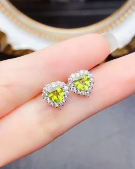 Natural Peridot Heart Stud Earrings