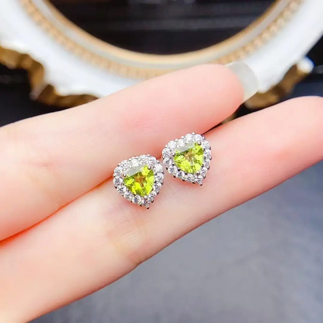 Natural Peridot Heart Stud Earrings - view 1