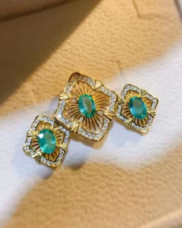 Natural Emerald Oval Jewelry Set