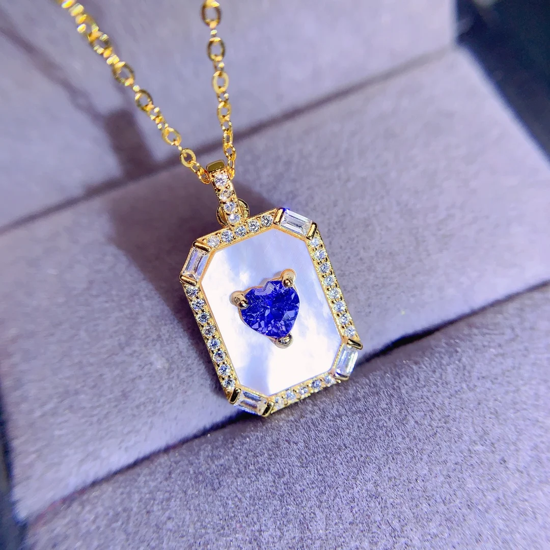 Natural Tanzanite Heart Plaque Pendant - view 1