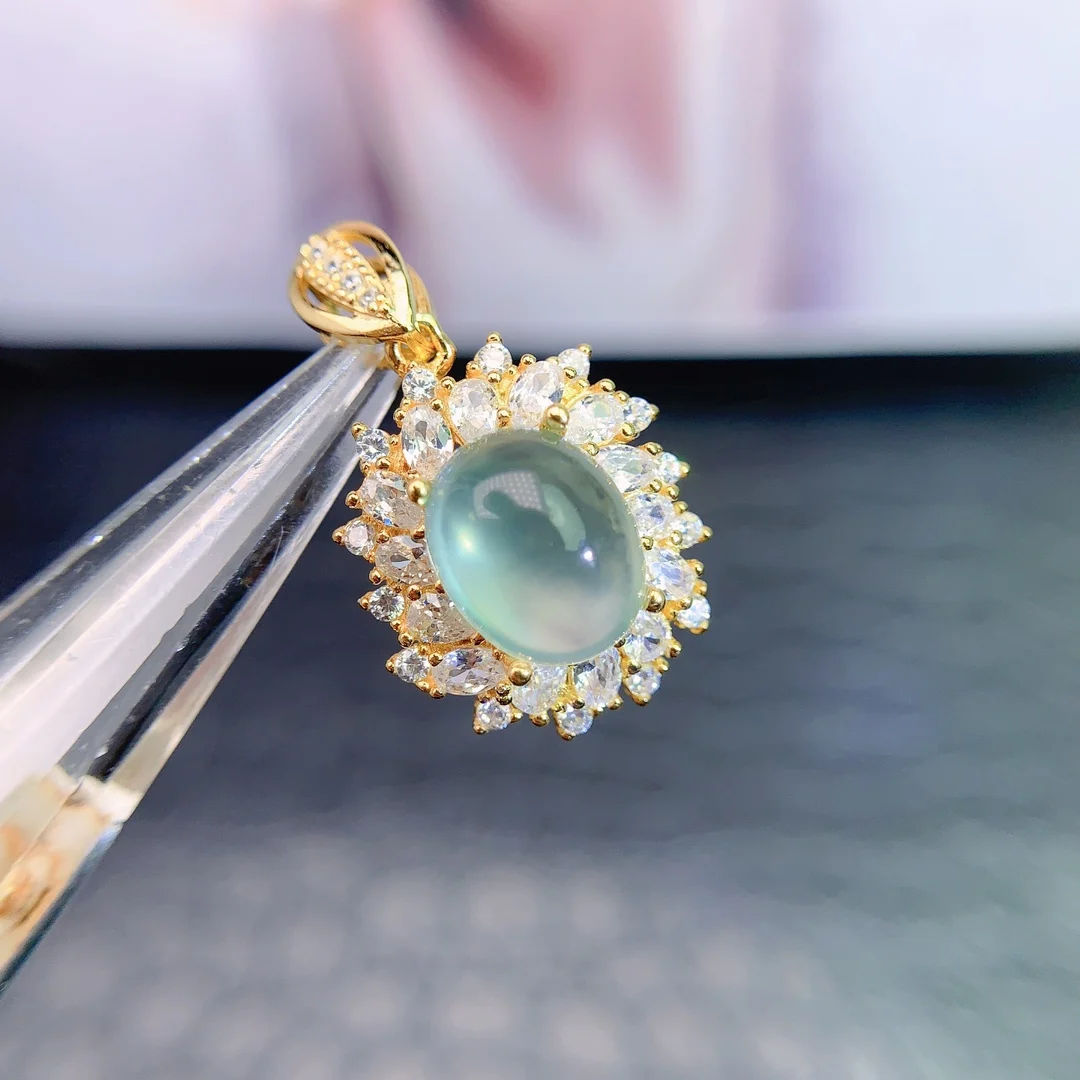 Natural Prehnite Starburst Pendant - view 1
