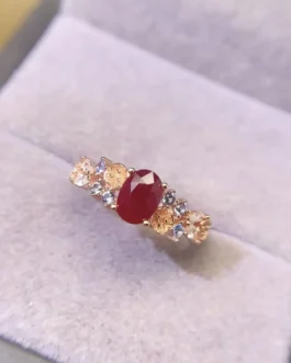 Natural Ruby Floral Accent Ring