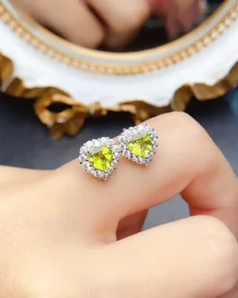 Natural Peridot Heart Stud Earrings
