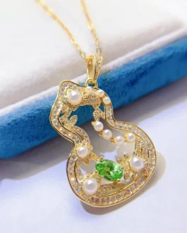 Natural Tsavorite Gourd Pendant Necklace