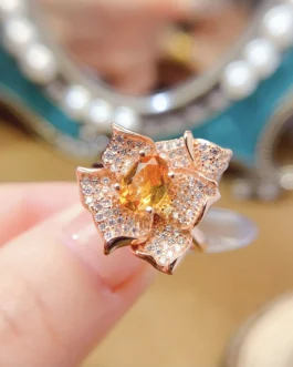Natural Citrine Oval Halo Ring