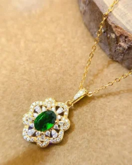 Natural Diopside Flower Pendant Necklace