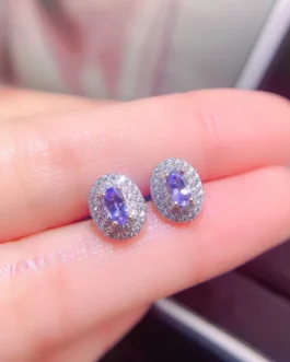 Natural Tanzanite Oval Halo Earrings
