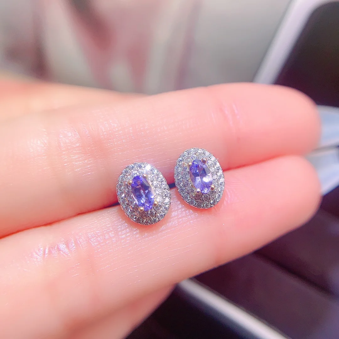 Natural Tanzanite Oval Halo Earrings - view 1