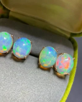 Natural Opal Oval Stud Earrings