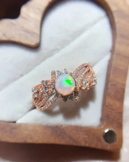 Natural Opal Round Solitaire Ring