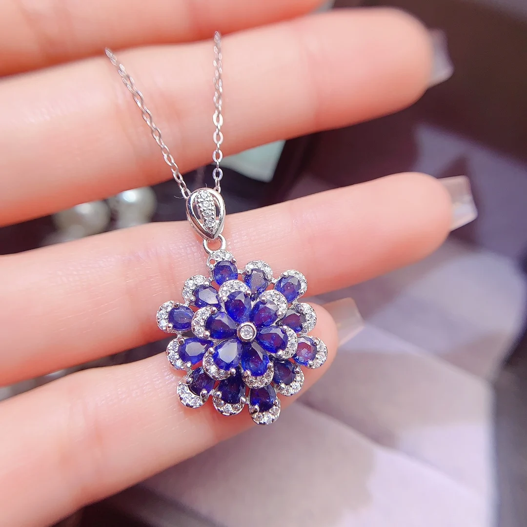 Natural Sapphire Cluster Pendant - view 1