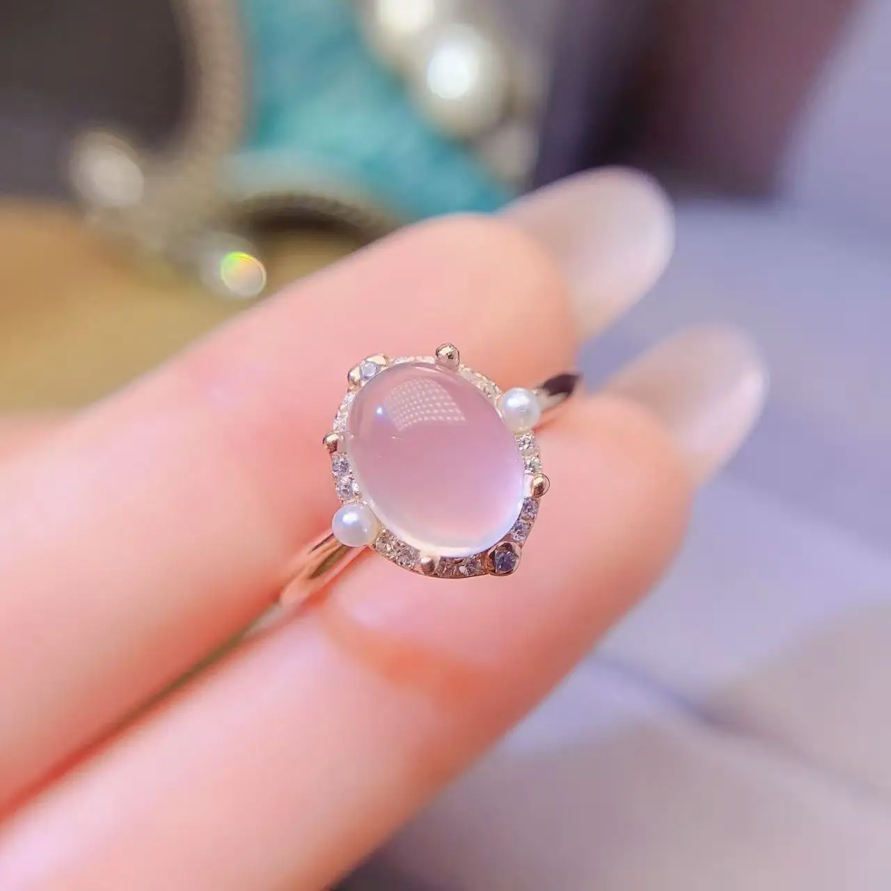 Natural Rose Quartz Pinky Ring - view 2