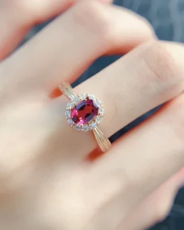Natural Garnet Classic Halo Ring