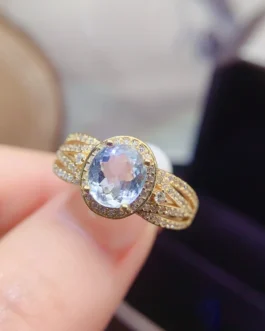Natural Aquamarine Wedding Halo Ring