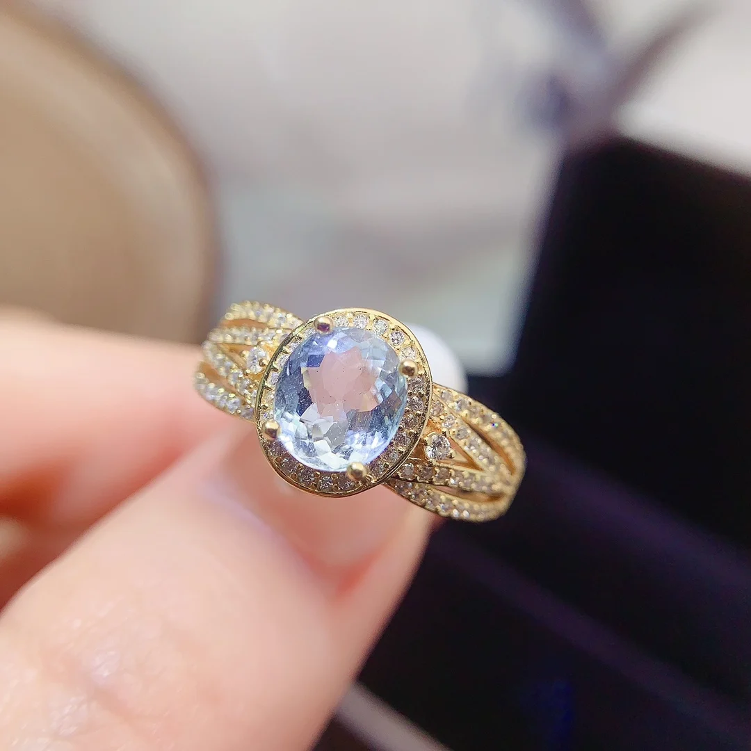 Natural Aquamarine Wedding Halo Ring - view 1