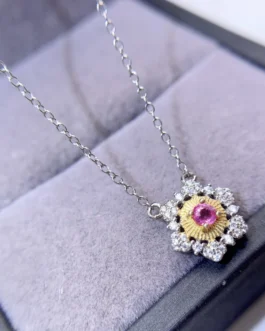 Natural Pink Sapphire Halo Pendant