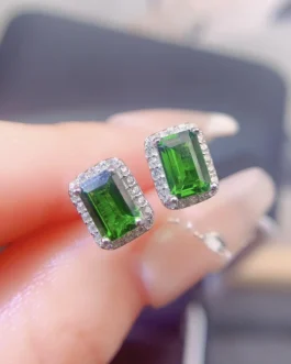 Natural Diopside Emerald Stud Earrings