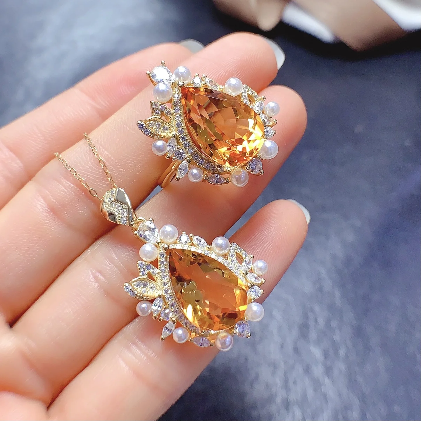 Natural Citrine Elegant Jewelry Set - view 3
