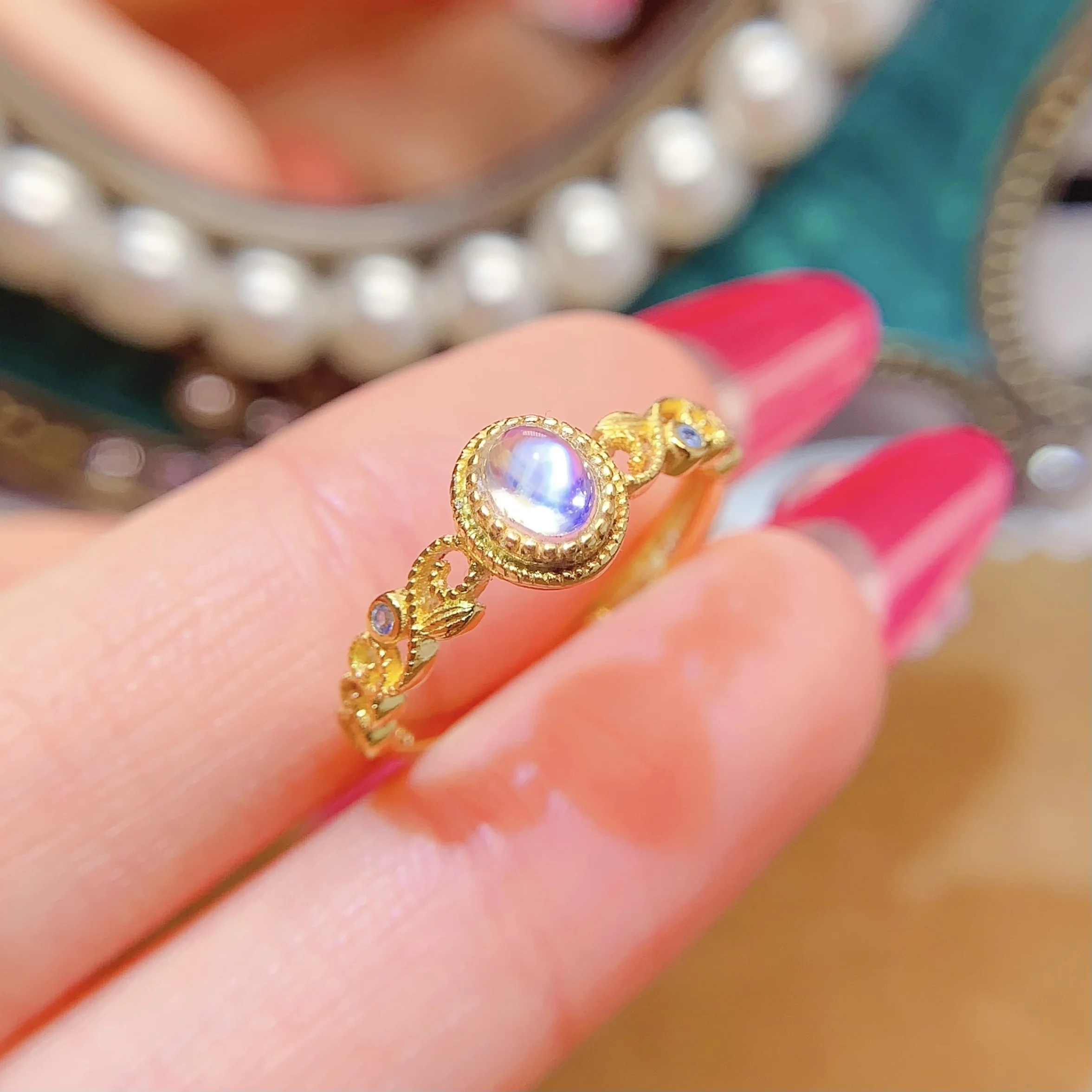 Natural Moonstone Luxury Gold Ring - view 1