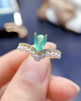 Natural Emerald Pear Tiara Ring