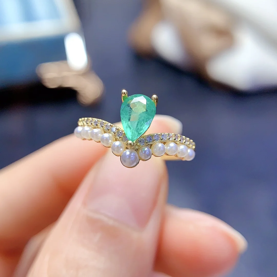 Natural Emerald Pear Tiara Ring - view 1
