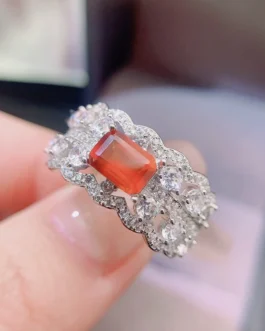 Natural Garnet Triple Halo Ring