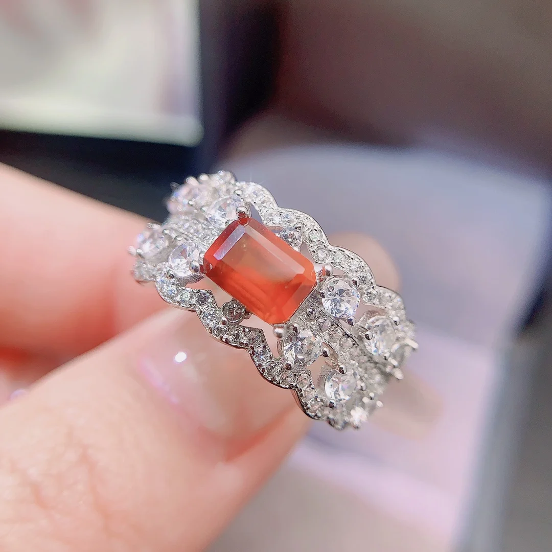Natural Garnet Triple Halo Ring - view 1