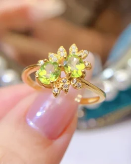 Natural Peridot Floral Cluster Ring