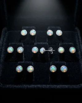 Natural Opal Round Stud Earrings