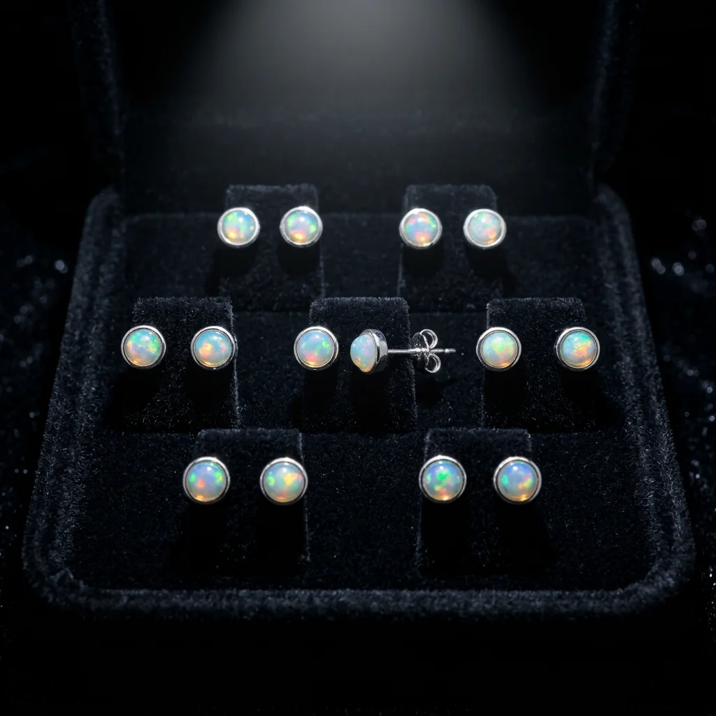 Natural Opal Round Stud Earrings - view 1