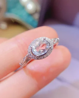 Natural Aquamarine Gold Halo Ring