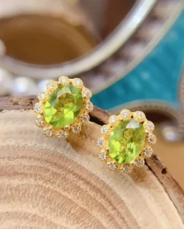 Natural Peridot Flower Stud Earrings