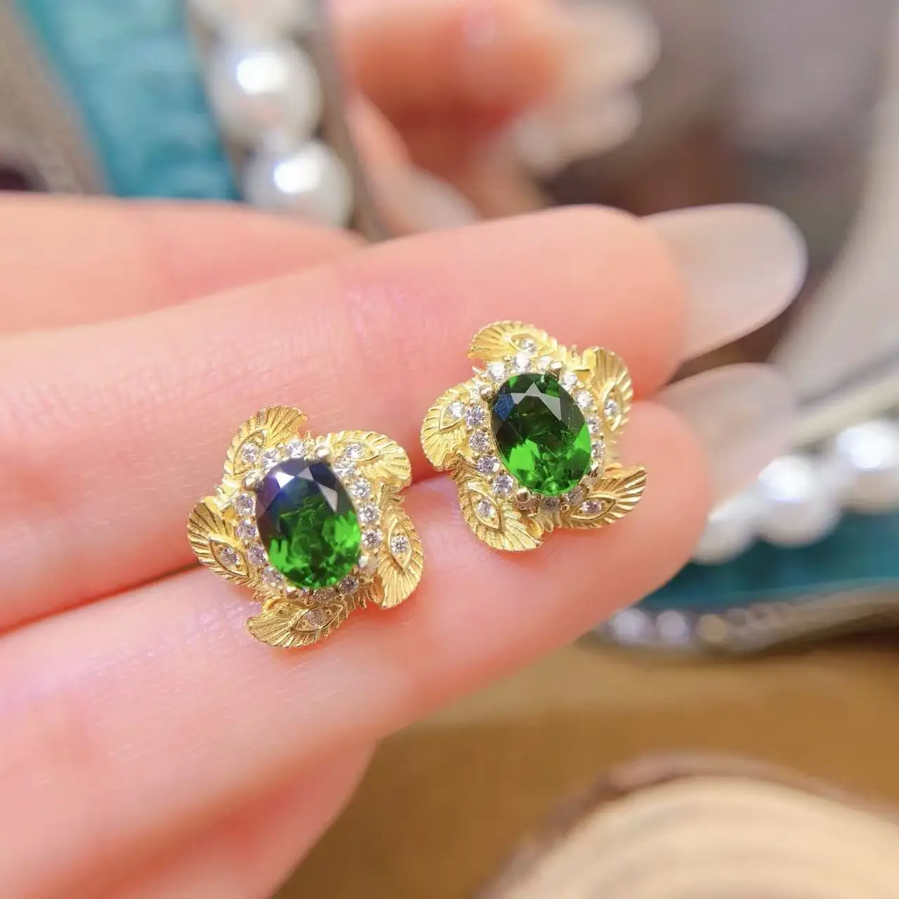 Natural Diopside Aura Earrings - view 3