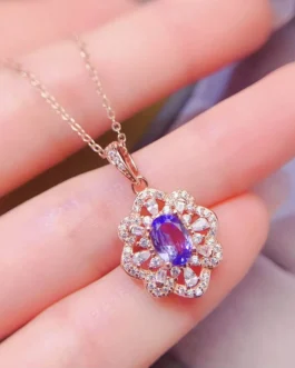 Natural Tanzanite Flower Pendant Necklace