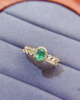 Natural Emerald Halo Pavé Ring