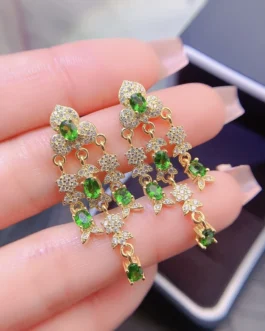 Natural Diopside Rose Stud Earrings