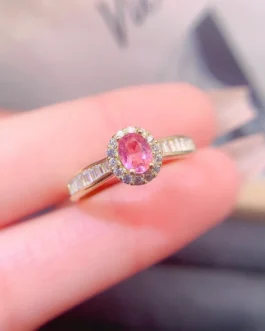Natural Tourmaline Gold Halo Ring
