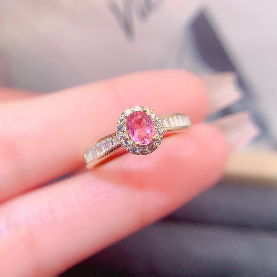 Natural Tourmaline Gold Halo Ring - view 2