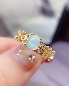 Natural Opal Fashion Halo Ring