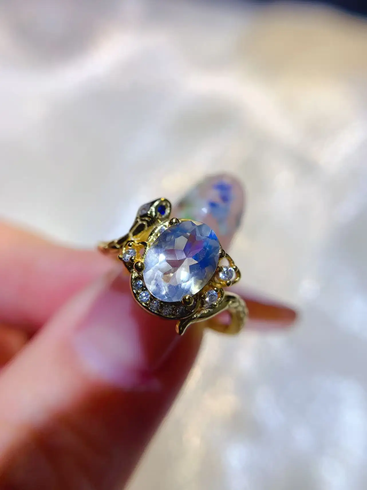 Natural Blue Moonstone Gold Ring - view 4
