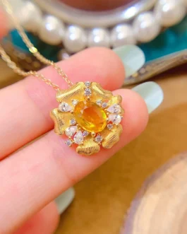 Natural Sapphire Sunflower Pendant Necklace
