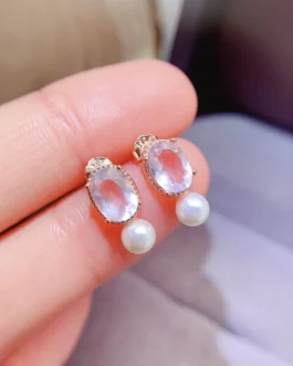 Natural Rose Quartz Pearl Earrings
