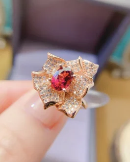 Natural Garnet Petal Cluster Ring