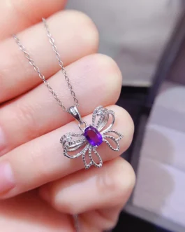 Natural Amethyst Bow Pendant